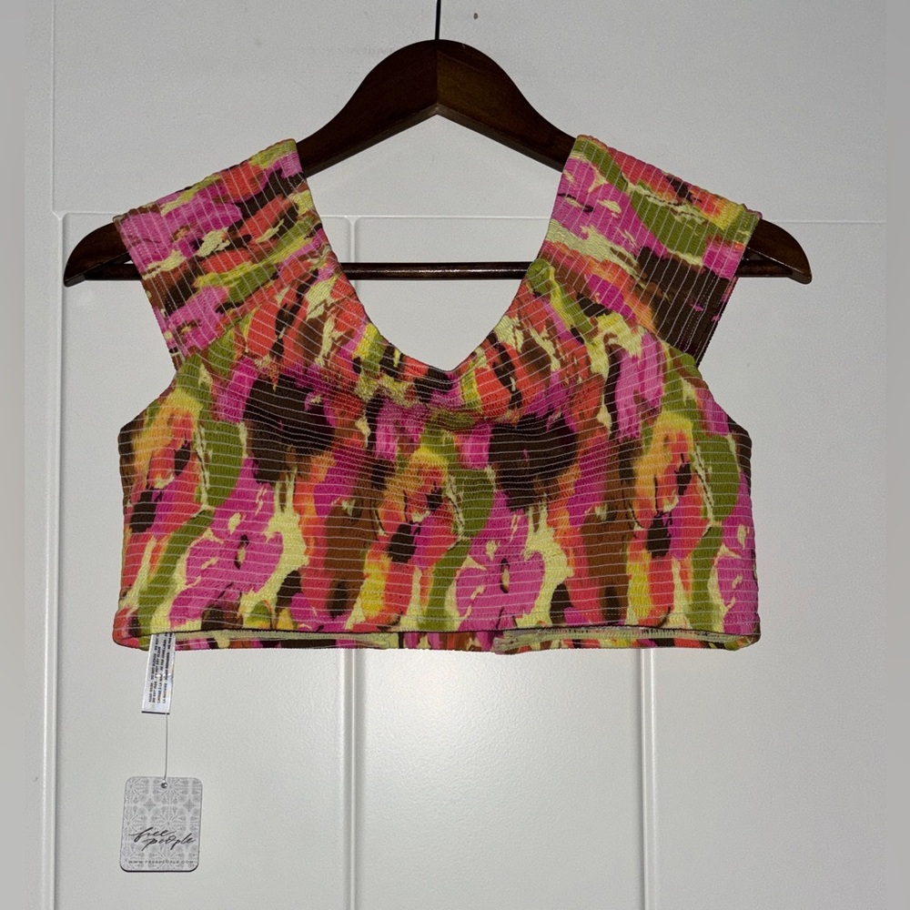 Free People Free-est Darcy Smocked Cropped Chic Bikini Top Women XL NEW Pull On